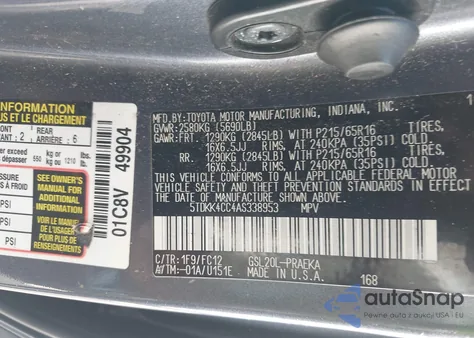 2010 Toyota Sienna Le from USA, damaged, VIN 5TDKK4CC4AS338953